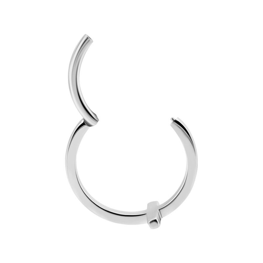 Hinged Cross Ring Silber 12mm Piercing Silberner Hinged Cross Ring mit 12,0 mm Innendurchmesser auf weißem Hintergrund