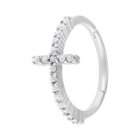Silberner Piercingring mit funkelndem Kreuz aus klaren Kristallen, 11 mm