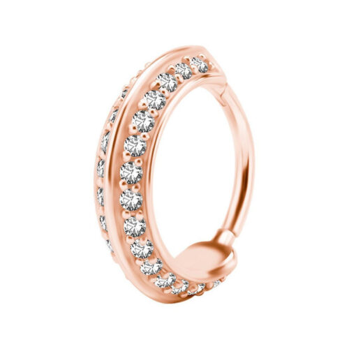 Roségoldener Piercingring mit doppelter Kristallreihe auf weißem Hintergrund, 12mm Durchmesser