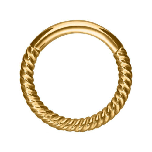 Goldener Twisted Chain Clicker mit 10 mm Innendurchmesser auf weißem Hintergrund