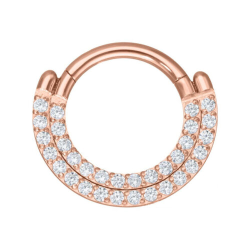 Roségoldener Piercingring mit zwei Kristallreihen auf weißem Hintergrund