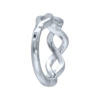 DNA Clicker Piercingring aus Silber Silberner DNA Clicker Piercingring mit verschlungenem Design auf weißem Hintergrund
