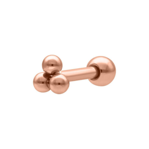 Roségold Barbell 'Triplés' mit drei Kugeln auf weißem Hintergrund