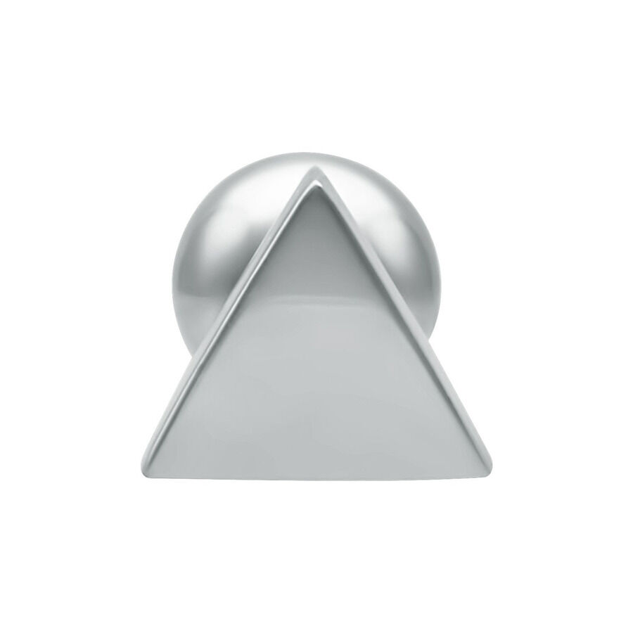 Silberner Triangle Barbell aus Chirurgenstahl Silberner Triangle Barbell mit Außengewinde auf weißem Hintergrund
