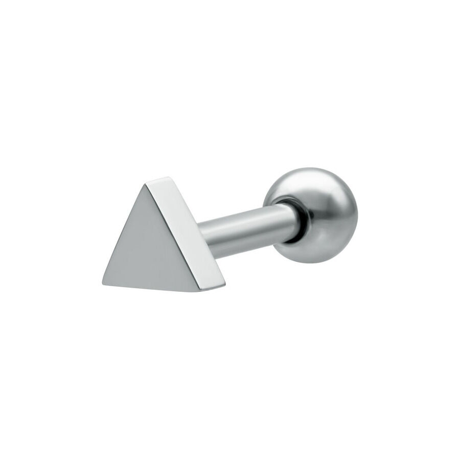Silber Triangel Barbell aus Chirurgenstahl Silberner Triangel Barbell aus Chirurgenstahl auf weißem Hintergrund