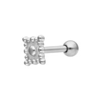 Silberner Oriental Square Barbell 1,2 mm Silberner Barbell mit quadratischem Aufsatz auf weißem Hintergrund