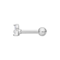 Silbernes Ohr Barbell mit Kristallaufsatz Silbernes Ohr Barbell aus Chirurgenstahl mit klarem Kristallaufsatz auf weißem Hintergrund