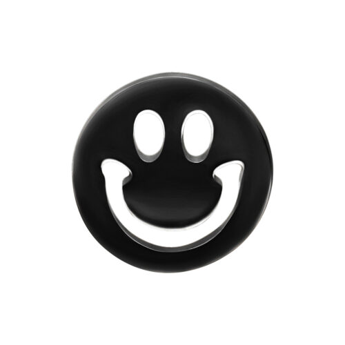 Schwarzer Smiley Aufsatz für Push Fit Bioplast Piercing auf weißem Hintergrund