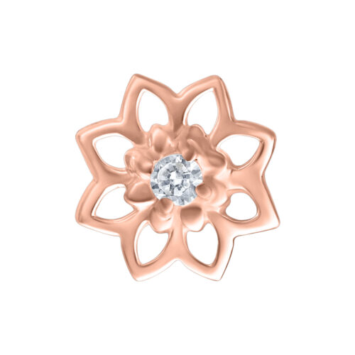 Roségoldener Sonnenblumen-Aufsatz mit Kristall für Push Fit auf weißem Hintergrund
