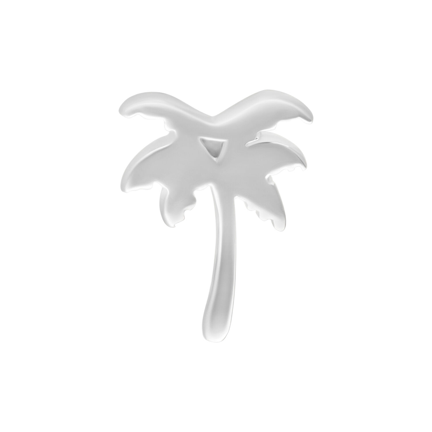 Silberner Palm-Aufsatz für Push Fit Piercings Silberfarbener Palm-Aufsatz für Bioplast-Piercings auf weißem Hintergrund