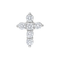 Silberner Push Fit Crystal Cross Aufsatz für Bioplast Silberner Kreuz-Aufsatz aus Metall mit Kristallen auf weißem Hintergrund