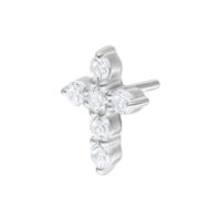 Silberner Push Fit Crystal Cross Aufsatz Silberner Kreuzaufsatz mit Kristallen für Bioplast auf weißem Hintergrund