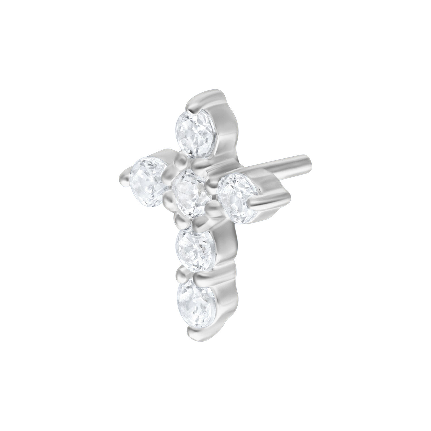 Silberner Push Fit Crystal Cross Aufsatz Silberner Kreuzaufsatz mit Kristallen für Bioplast auf weißem Hintergrund