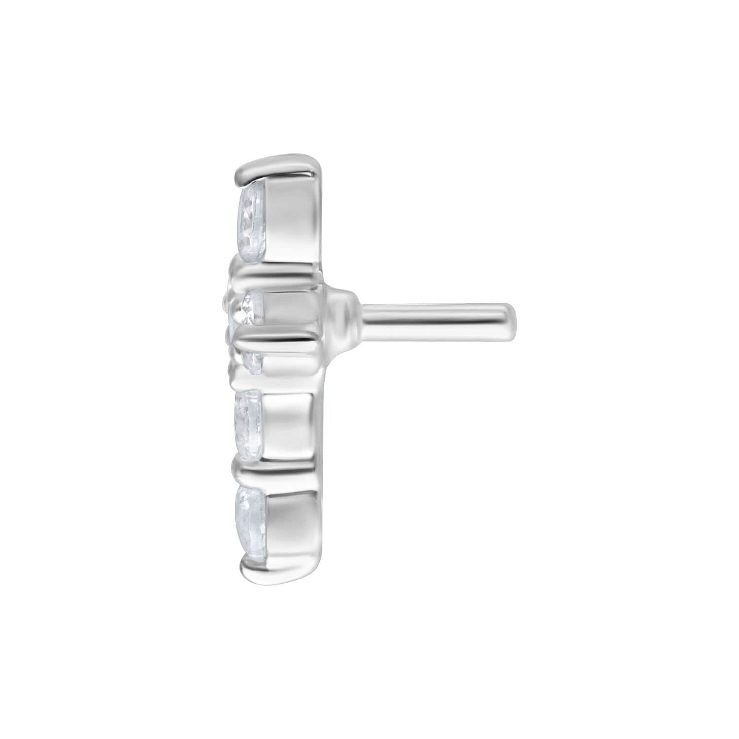 Silberner Push Fit Crystal Cross Aufsatz Silberner Crystal Cross Aufsatz für Bioplast mit klaren Kristallen auf weißem Hintergrund