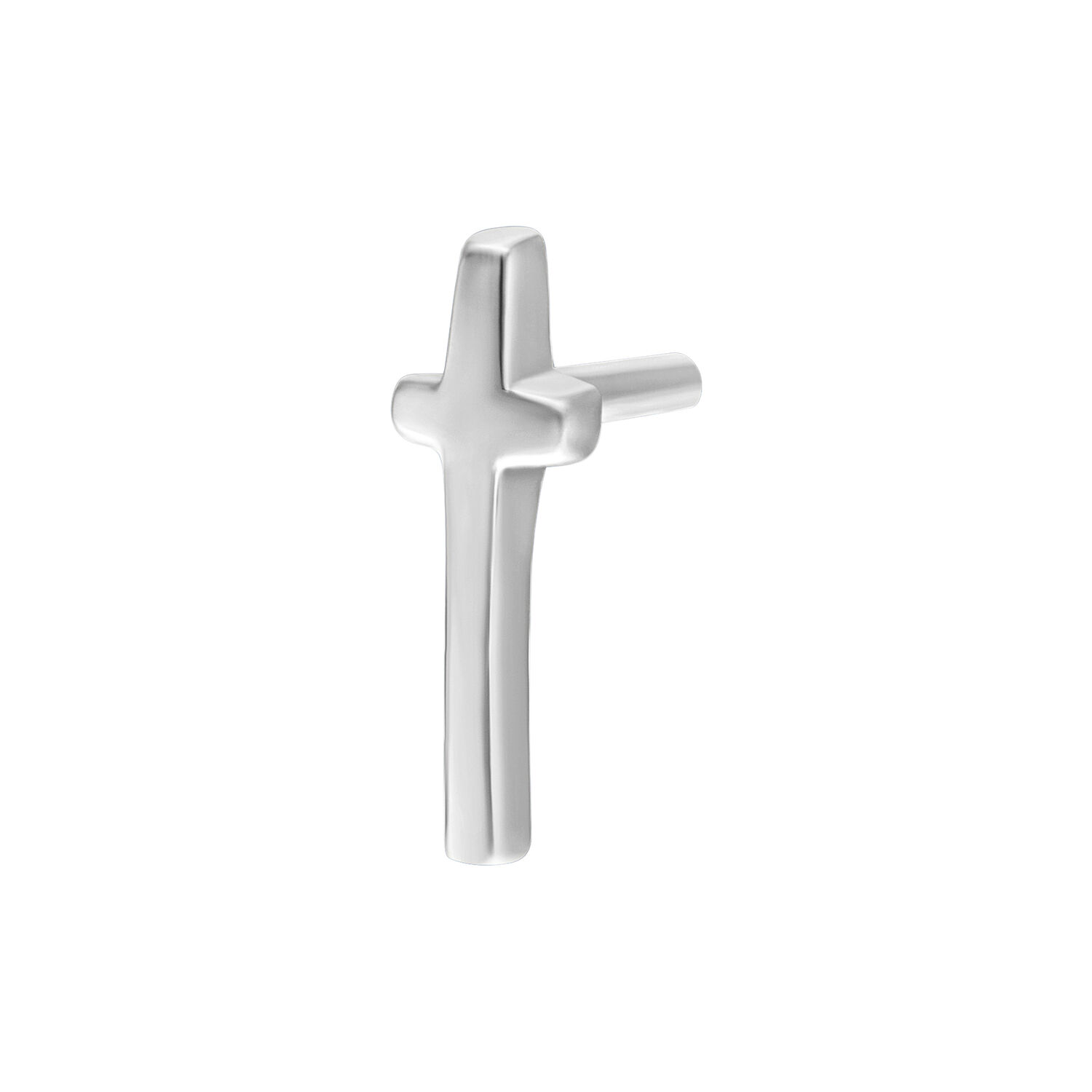Silberner Kreuz Aufsatz für Push Fit Piercing Silberner Kreuz Aufsatz für Bioplast Piercing auf weißem Hintergrund