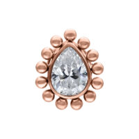 Teardrop Aufsatz Roségold mit Kristall Teardrop Aufsatz aus Roségold mit klarem Kristall auf weißem Hintergrund