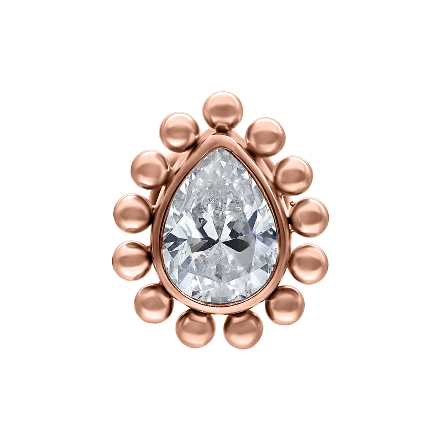 Teardrop Aufsatz Roségold mit Kristall Teardrop Aufsatz aus Roségold mit klarem Kristall auf weißem Hintergrund