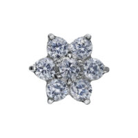 Blumenförmiger Kristallaufsatz für Push Fit Piercings Blumenförmiger Aufsatz mit klaren Kristallen für Push Fit auf weißem Hintergrund