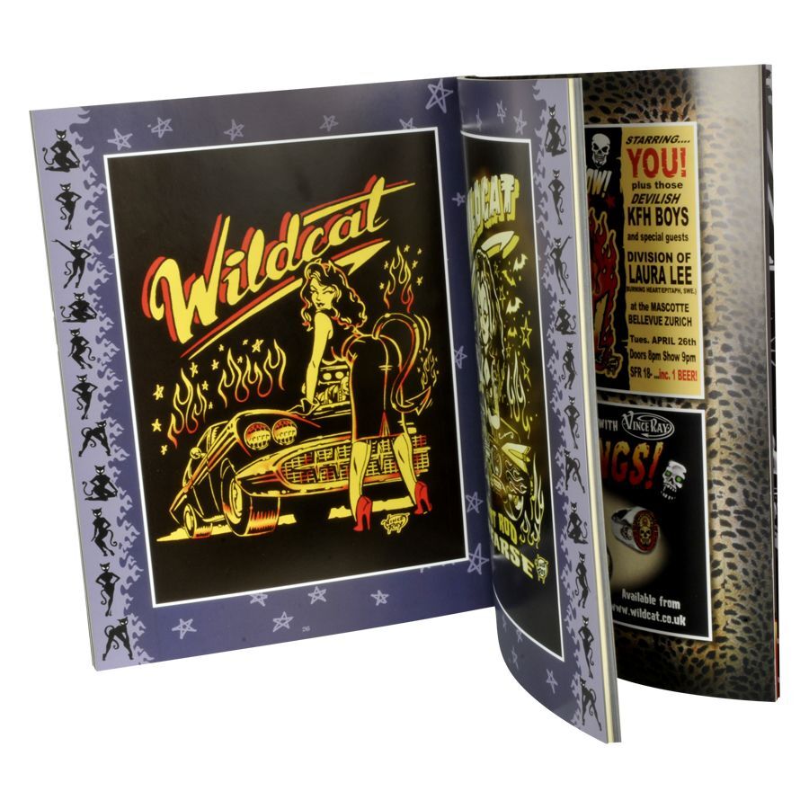 Wildcat Voodoo Action Buch von Vince Ray Offenes Buch mit Wildcat Rock'n'Roll Grafik und Voodoo Design