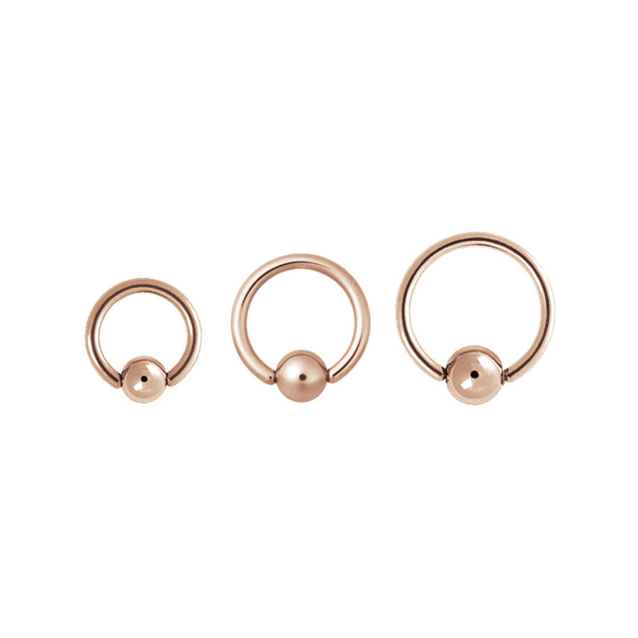 Roségold Basic Clip in Ring von Wildcat Drei roségoldene Clip in Ringe aus Chirurgenstahl auf weißem Hintergrund