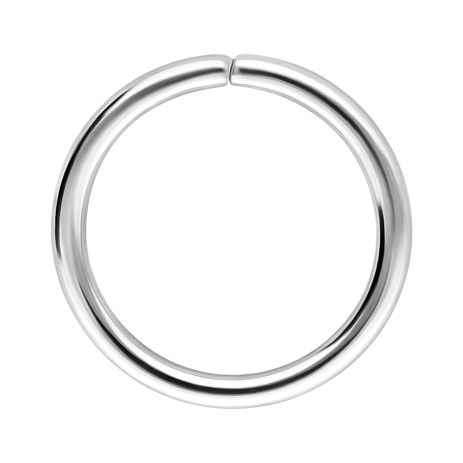 Silberner Continuous Ring aus Chirurgenstahl Silberner nahtloser Ring aus Chirurgenstahl auf weißem Hintergrund