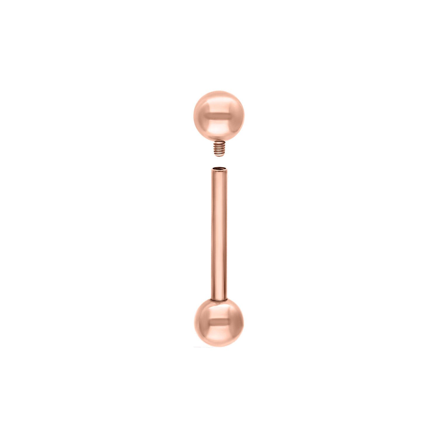 Roségoldener Mikro Barbell aus Titan, Außengewinde, weißer Hintergrund