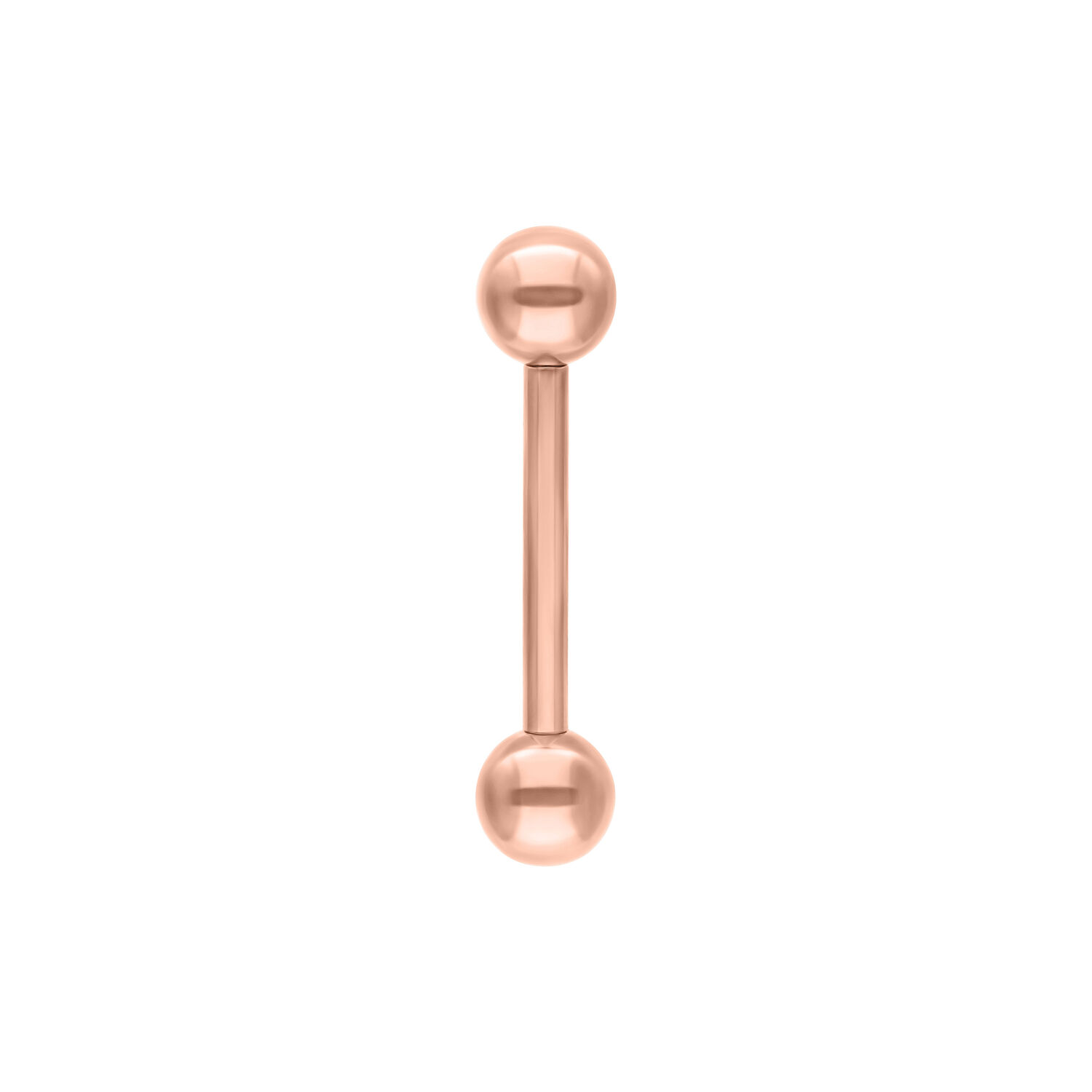 Roségoldene Titan Micro Barbell mit zwei Kugeln auf weißem Hintergrund