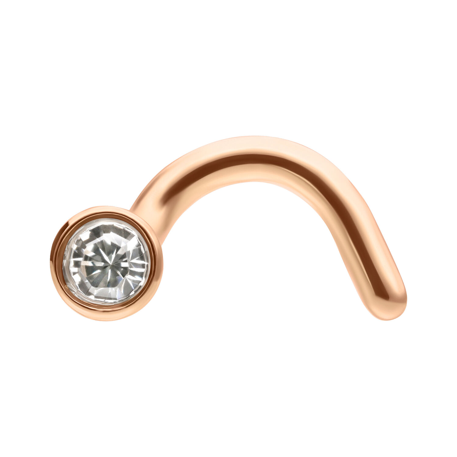 Roségoldener Nasenstecker mit Kristall Roségoldener Titan-Nasenstecker mit klar funkelndem Kristall auf weißem Hintergrund
