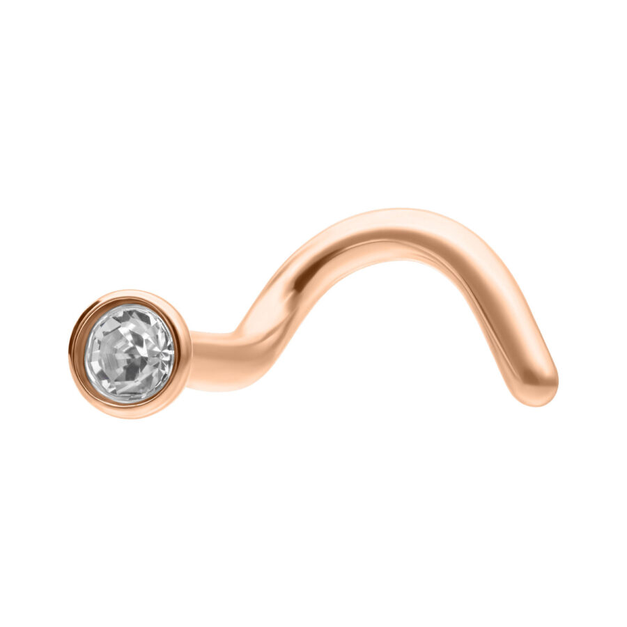 Roségoldener Nasenstecker aus Titan mit klarem Kristall auf weißem Hintergrund