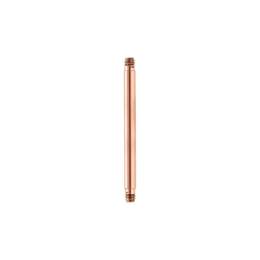 Roségoldenes Piercing Barbell 1,6mm 16mm Roségoldenes Titan Piercing mit Außengewinde auf weißem Hintergrund