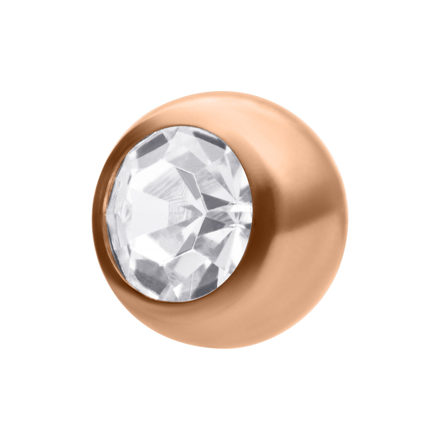 Roségold Titan Kugel mit Kristall 5mm Roségoldene Titan Kugel mit klarem Kristall auf weißem Hintergrund