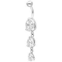 Silbernes Piercing mit drei klaren Kristallen an einer gebogenen Stange