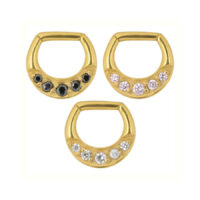 Drei goldene Septum Clicker mit schwarzen, rosa und klaren Kristallen