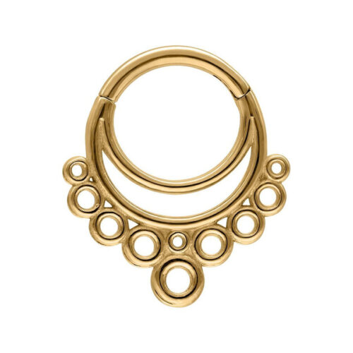 Goldener Septum Clicker mit kreisförmigem Design auf weißem Hintergrund