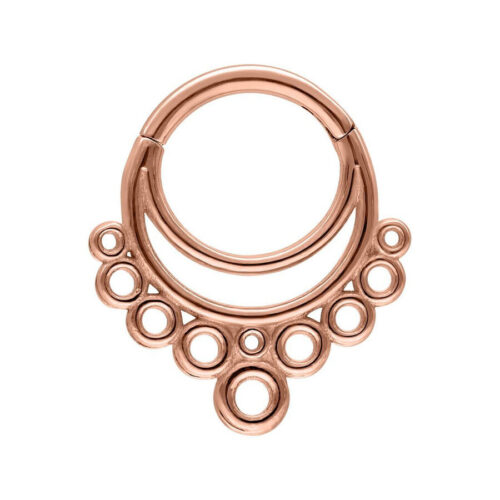 Roségoldener Septum Clicker mit Bubble Design auf weißem Hintergrund