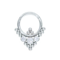 Silberner Septum Clicker mit orientalischem Dreieck-Design und Kristallen