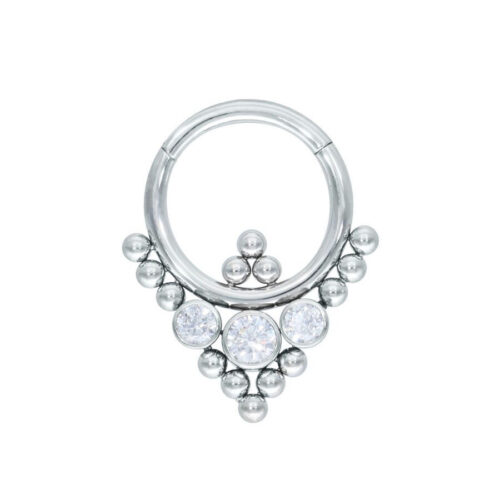 Silberner Septum Clicker mit orientalischem Dreieck-Design und Kristallen