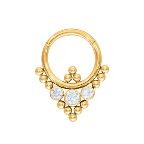 Goldener Piercingring mit dreieckigem Design und klaren Kristallen
