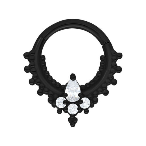 Schwarzer Septum Clicker aus Chirurgenstahl mit klaren Kristallen