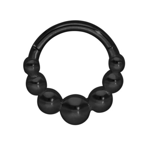 Schwarzer Piercingring mit Kugeldesign auf weißem Hintergrund