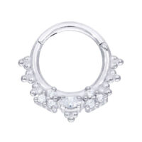 Silberner Sparkle Meadow Clicker mit Kristallen Silberner Piercingring mit funkelnden Kristallen auf weißem Hintergrund