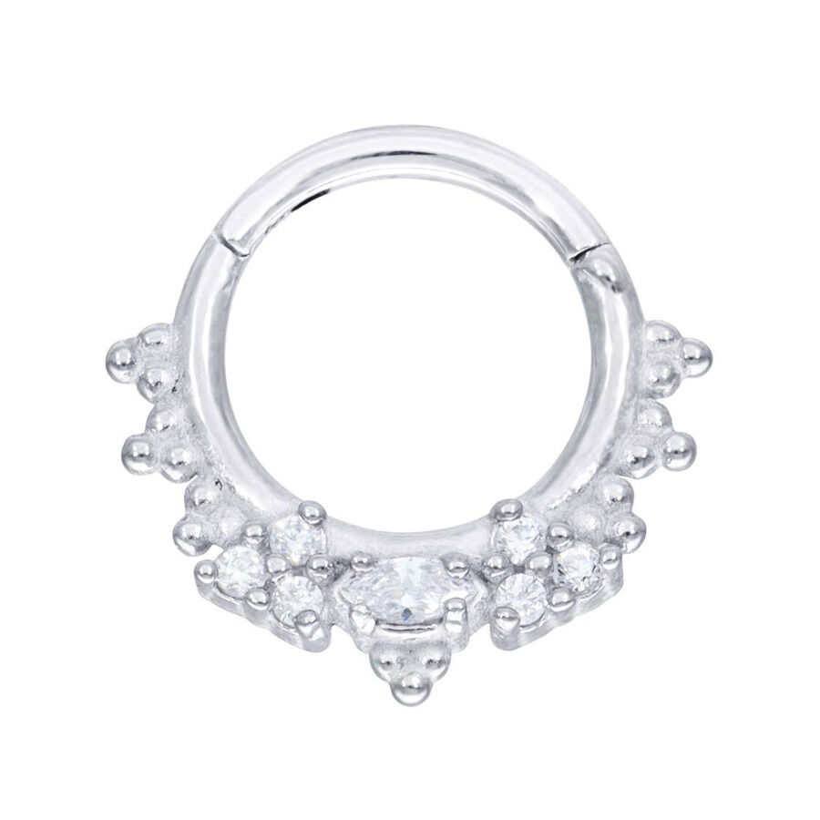Silberner Sparkle Meadow Clicker mit Kristallen Silberner Piercingring mit funkelnden Kristallen auf weißem Hintergrund