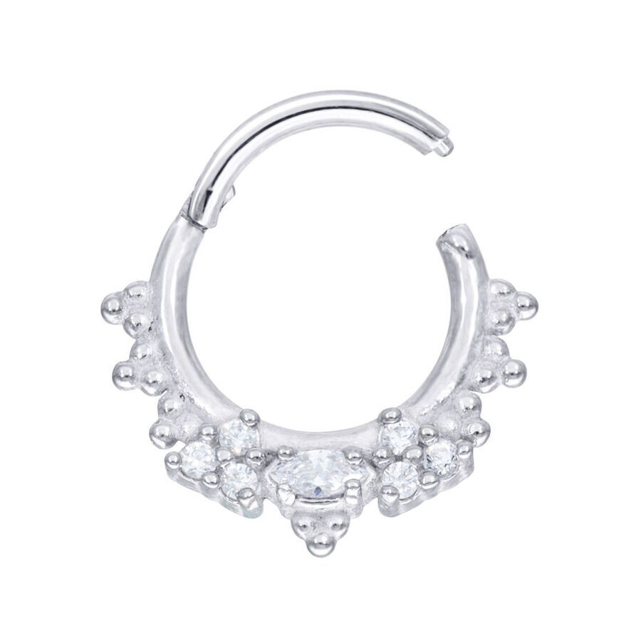 Silberner Sparkle Meadow Clicker Piercingring Silberner Piercingring mit funkelnden Kristallen auf weißem Hintergrund
