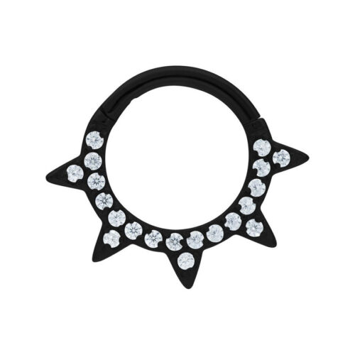 Schwarzer Septum Clicker mit Kristallspitzen auf weißem Hintergrund