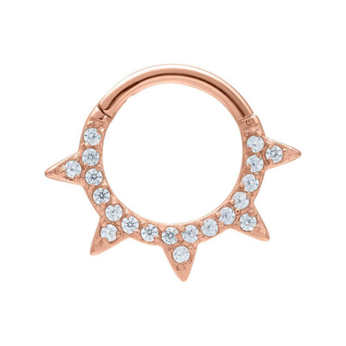 Roségoldener Septum Clicker mit funkelnden Kristallen auf weißem Hintergrund