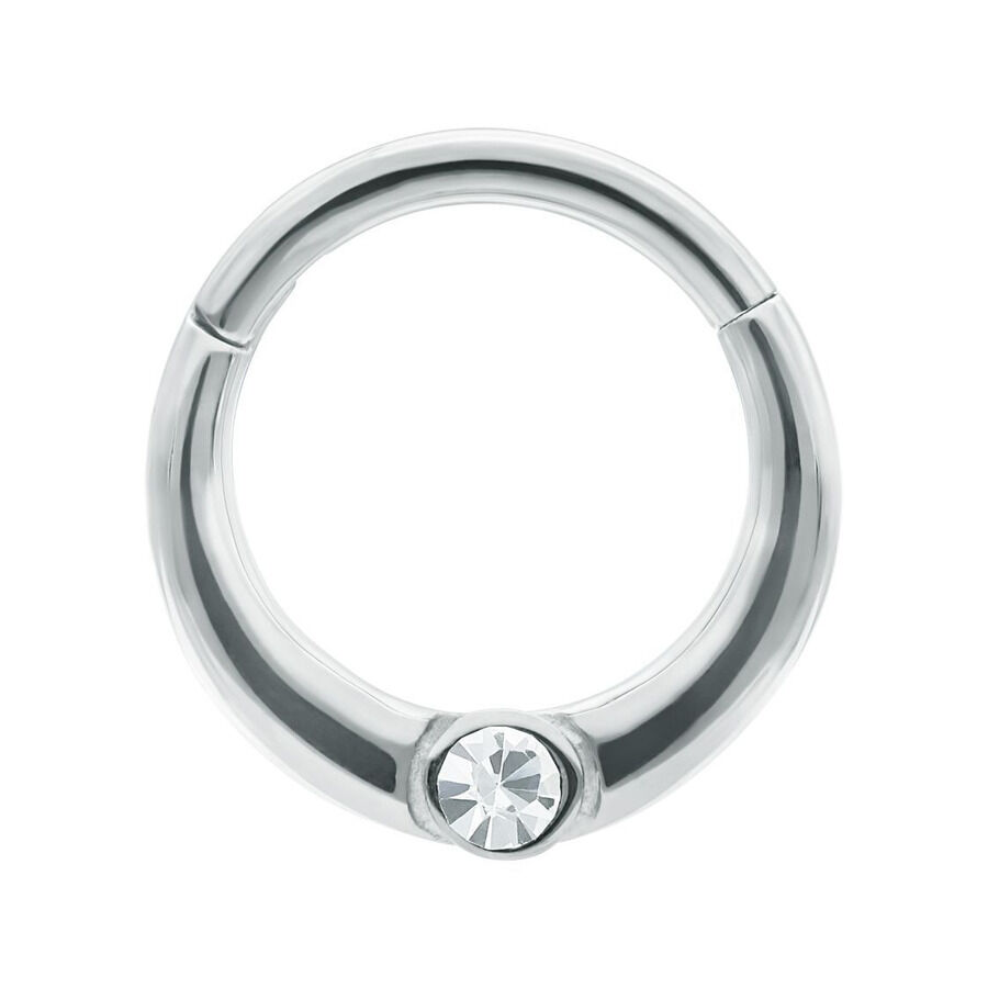 Silberner Septum Clicker mit klarem Kristall auf weißem Hintergrund