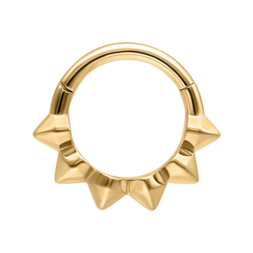 Goldener Septum Clicker mit spitzen Stacheln auf weißem Hintergrund