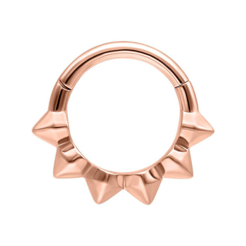 Roségoldener Piercingring mit Spikes auf weißem Hintergrund