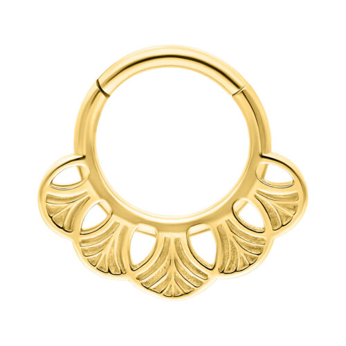 Goldener Septum Clicker mit Ginkgo-Design auf weißem Hintergrund