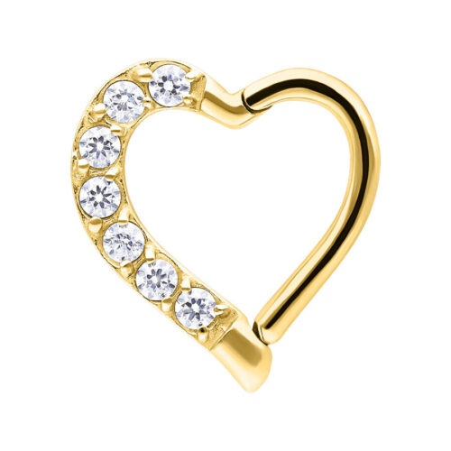 Goldener Herzring mit Kristallen, 8,0 mm Innendurchmesser, rechts ausgerichtet